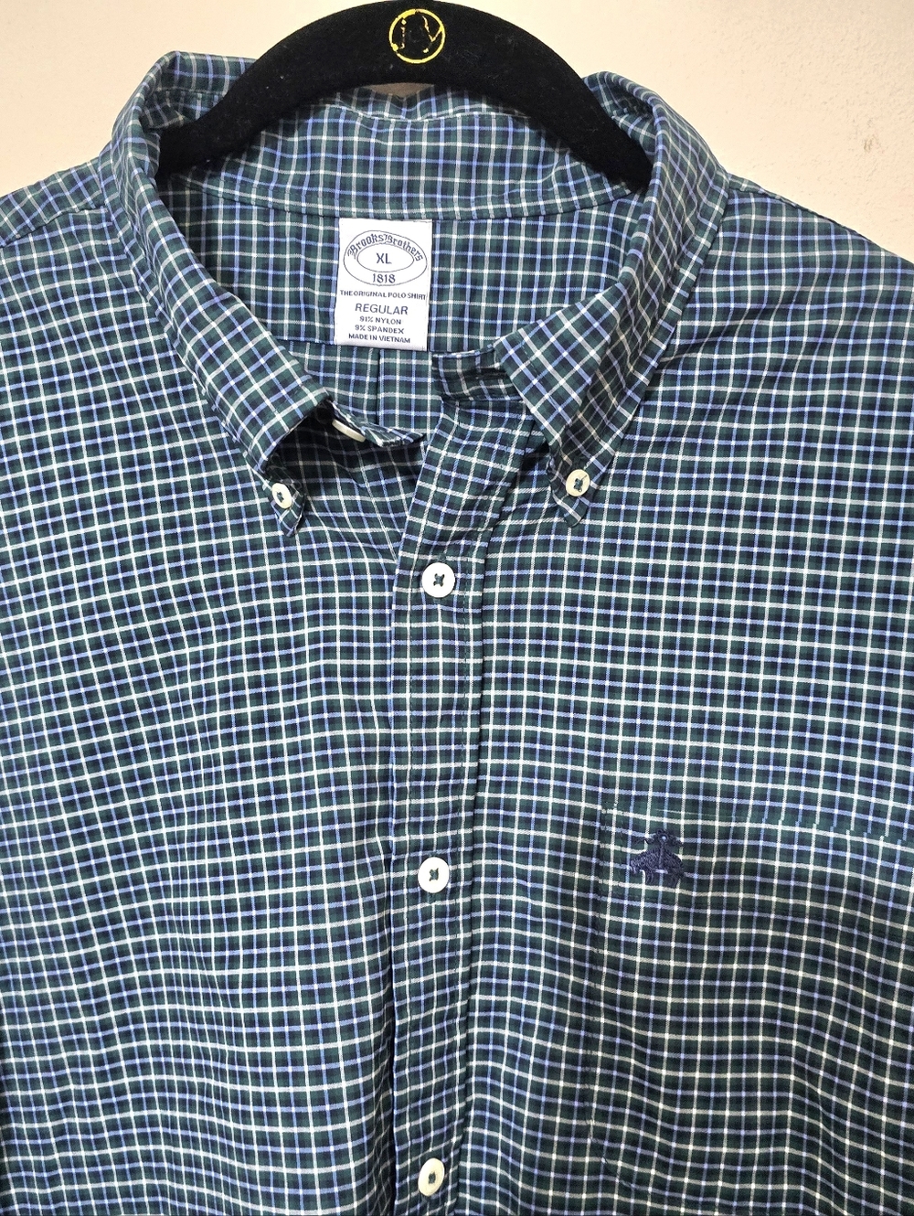 Brooks Brothers Shirt Mens Size XL Blue Green Plaid Nylon Stretch Button Up NWT. - Picture 3 of 16